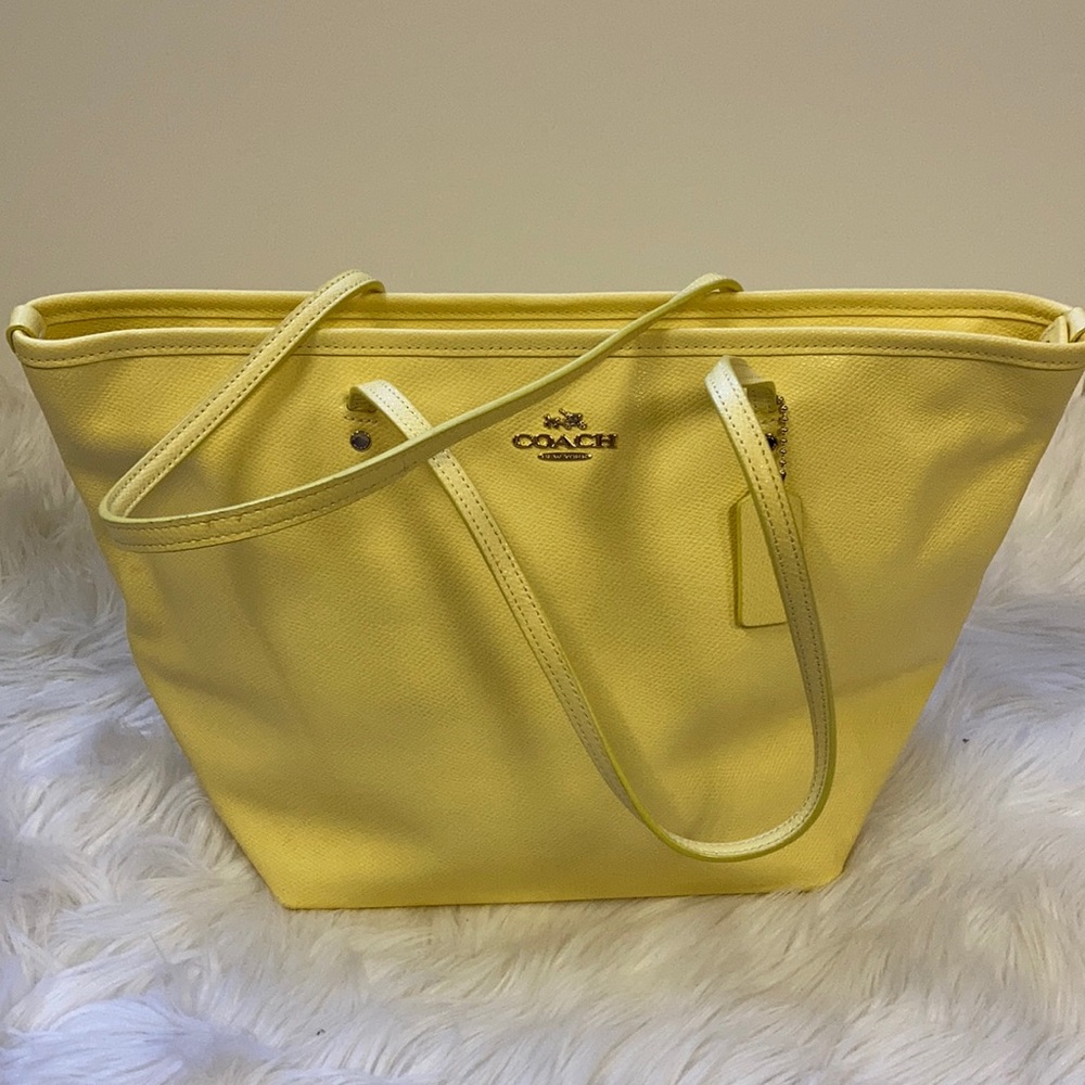 Yellow Leather Coach Tote Bag